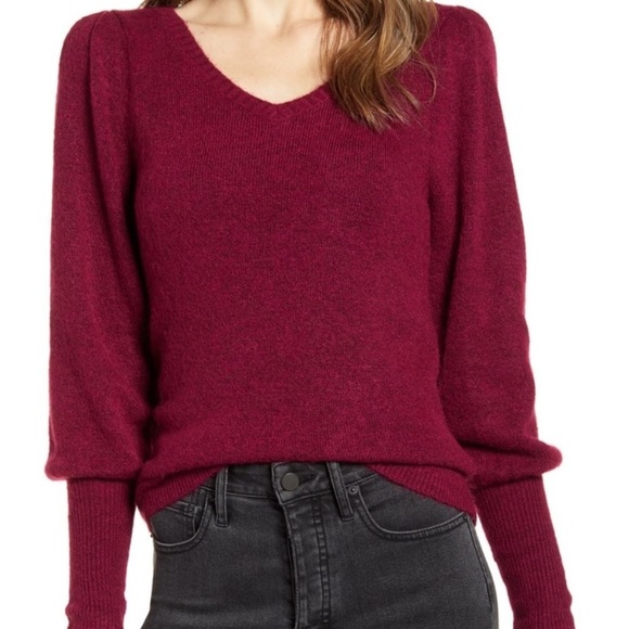 Rachel Parcell Balloon Sleeve Sweater Soft Maroon Pink Size Large Juliette Sleev - Picture 1 of 14